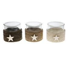 Tealight holder glass with rope Ø12x10cm 3 Mixed
