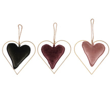 Hanger heart in heart velvet / metal 18x19cm 1pc - Mixed