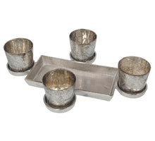 Aluminium plateau met 4 theelichthouders 52x36x12cm Zilver
