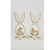 Wooden Rabbit 14x2x32cm, 2ass. Natural/white