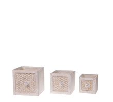 Set/3 Drawer planter wood 18x18x18cm with plastic White-wash