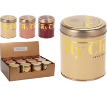GEURKAARS IN BLIK ''CITY CHIQUE'' D7 H8CM 3 ASSORTIE DESIGNS