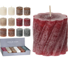 Pillar candle 5x5cm, 6 assorted colours, 2 assorted models