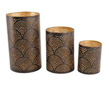 S/3 Candle holder metal round Ø12x18cm Black/Gold