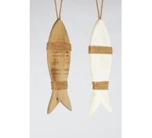 Hanging fish historic wood 38x12x1.5cm Natural/White Mixed