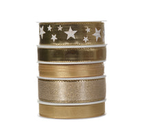 Doosje 5 rol Lint polyester 5 assortie goud 25mm 3mtr
