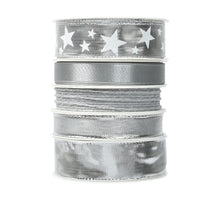 Doosje 5 rol Lint polyester 5 assortie zilver 25mm 3mtr