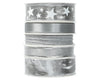 Box of 5 rolls of polyester ribbon, 5 assorted silver, 25mm, 3mtr