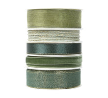Doosje 5 rol Lint polyester 5 assortie groen 25mm 3mtr