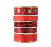 Doosje 5 rol Lint polyester 5 assortie rood 25mm 3mtr
