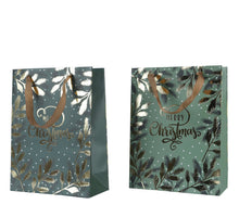 Giftbag papier met handvat 2 ass. groen/goud 30x12x42cm