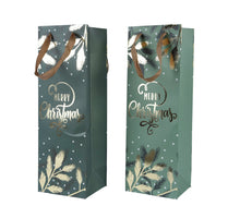 Giftbag papier met handvat 2 ass. groen/goud 12x10x36cm