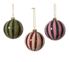 Kerstbal op draad polyfoam shiny stripe 3 kleuren assortie D.8cm