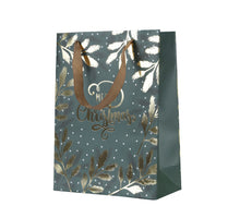 Giftbag papier met handvat groen/goud 18x8x24cm