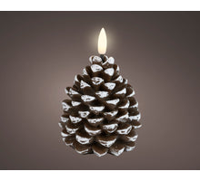 LED kaars wax pinecone fire flame effect binnen bruin/warm wit D.7cm x H.10.8cm