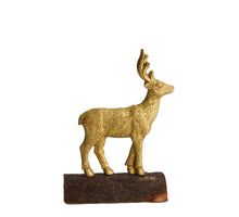 Deer polyresin with wooden base 10x4x15cm Gold