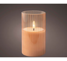 LED kaars glas BO binnen roze/warm wit H12,5 D7,5cm