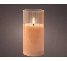 LED kaars glas BO binnen roze/warm wit H15 D7,5cm