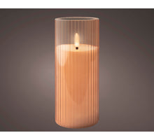 LED kaars glas BO binnen roze/warm wit H17,5 D7,5cm