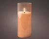 LED kaars glas BO binnen roze/warm wit H17,5 D7,5cm