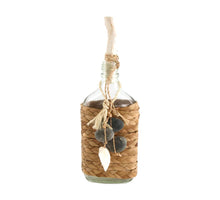 Bottle glass with rope/shells 10x5x27cm Natural