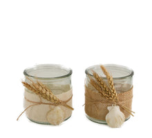 Tealight holder jute glass with shells Ø10x10cm Mixed