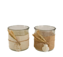 Tealight holder jute glass with shells Ø12x12cm Mixed