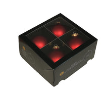 w/b. 4 glassballs/cap red mat 100 mm