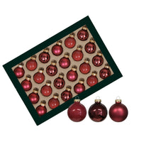 w/b. 24 glassballs/cap christmas red 25 mm