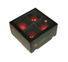 w/b. 4 glassballs/cap dark red combi 100 mm