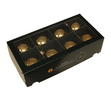 w/b. 8 glassballs/cap bright gold shiny 80 mm