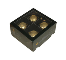 w/b. 4 glassballs/cap bright gold shiny 100 mm
