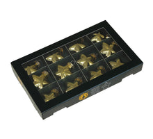 w/b. 12 glass stars/cap bright gold shiny 40 mm