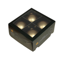 w/b. 4 glassballs/cap bright gold mat 100 mm