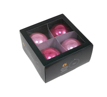 w/b. 4 glassballs/cap pink opal 100 mm