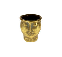 Pot cement gezicht goud 10.5x10.5x11.5 cm