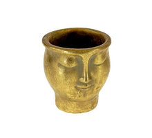 Pot cement gezicht goud 13x12.5x14 cm