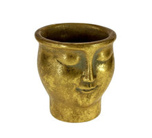 Pot cement gezicht goud 15.5x15x16 cm
