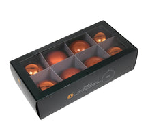 w/b. 8 glassballs/cap mandarin 80 mm