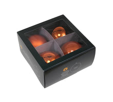 w/b. 4 glassballs/cap mandarin 100 mm