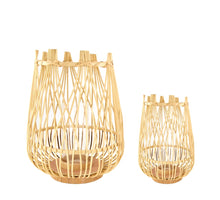 S/2 Lantern plywood with glass Ø28x36cm Natural