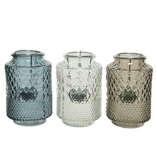 Tealight holder glass relief 3 colors assorted dia9.50 H14.50cm