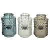 Tealight holder glass relief 3 colors assorted dia9.50 H14.50cm
