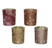 Tea light holder glass gold antique inside star laser - H8.2 D7cm - 4 assorted