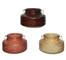 Tealight holder glass relief 3 colors assorted dia12.90 H8.70cm