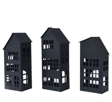 Theelichthouder huis ijzer zwart 10,5x8x25cm 3 assortie