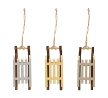 Plywood hanger sleighs, 9x3.6x2.2cm, 3 pieces, assorted.