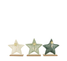 Star fabric with wooden base 18.5x4x18.5cm Green Mixed