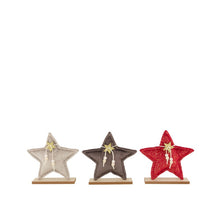 Star fabric with wooden base 18.5x4x18.5cm 3 Red mix
