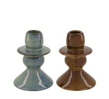 Candle holder ceramic Ø8x11cm Mixed Blue/Brown